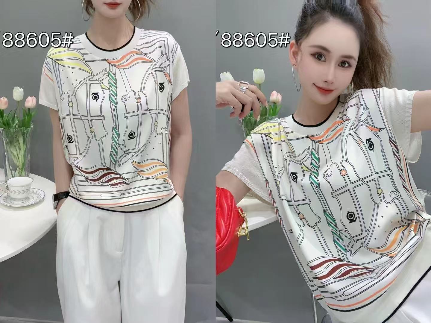 Áo Montoghi phối lụa mềm đẹp hoạ tiết đầu ngựa Hm