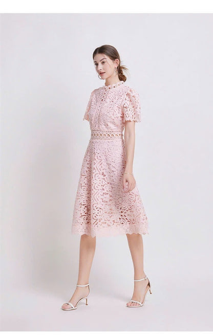 Đầm ren liền viền eo xịn MÀU HỒNG 5966