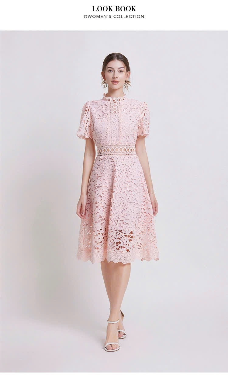 Đầm ren liền viền eo xịn MÀU HỒNG 5966