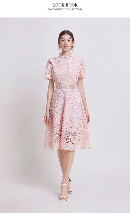 Đầm ren liền viền eo xịn MÀU HỒNG 5966
