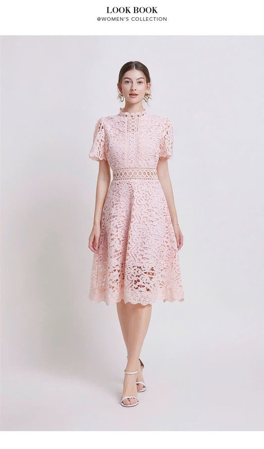 Đầm ren liền viền eo xịn MÀU HỒNG 5966