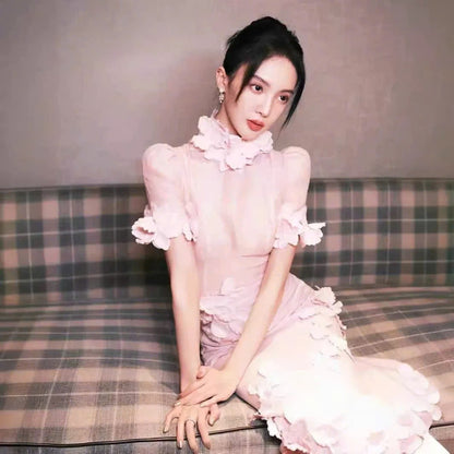 Sét lụa hồng hoa nổi thiết kế siêu đẹp 6064