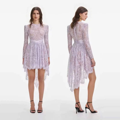 Đầm ren thiết kế đuôi cá tay dài  6065