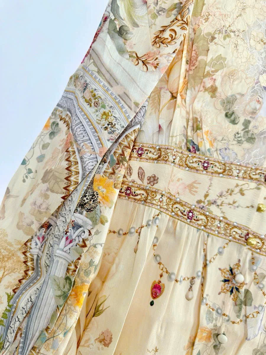 Đầm ngắn tiểu thư tay dài vàng siêu đẹp 6082