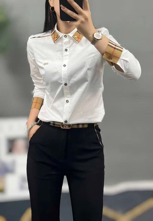 Áo BB sơmi viền cổ và tay dài màu trắng 7371