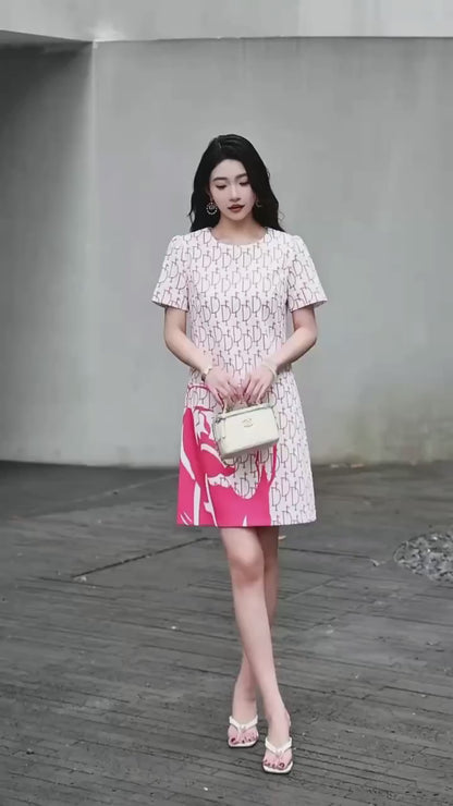 Đầm suông lụa CD Trắng Hồng 6710