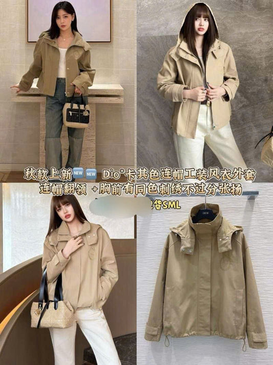 Áo khoác CD 12753 có nón cổ cao logo thêu Màu Be 9302