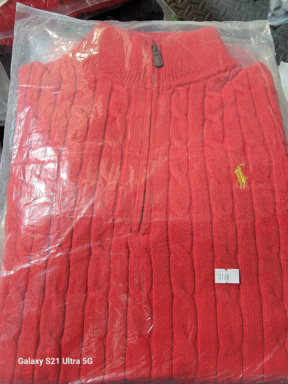 Áo len Polo dây kéo ngắn logo ngựa vàng Màu Đỏ 9545