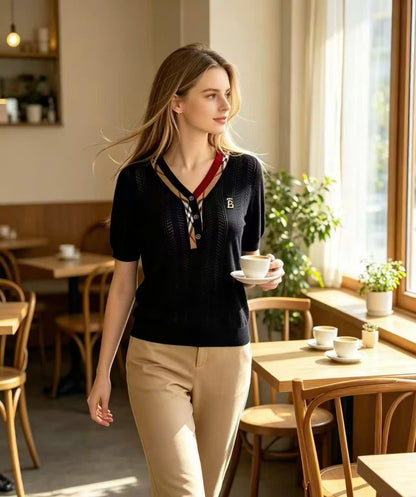 Áo Bb cổ tim cài nút 19406 vải len mềm đẹp Màu Đen 9195