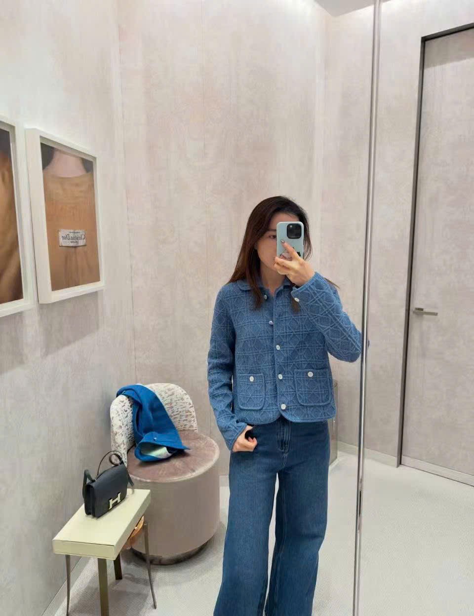 Áo khoác len CD cổ bẻ có túi Màu Xanh 9579