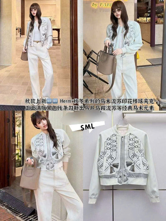 Áo khoác HM 12783 khóa kéo họa tiết dáng ngắn Màu Trắng 9344