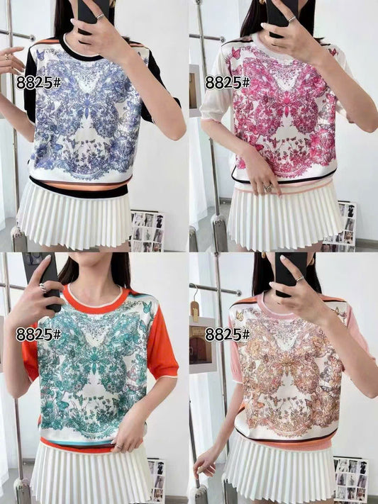 Áo Montoghi HM phối lụa họa tiết bướm to Màu Cam 9149
