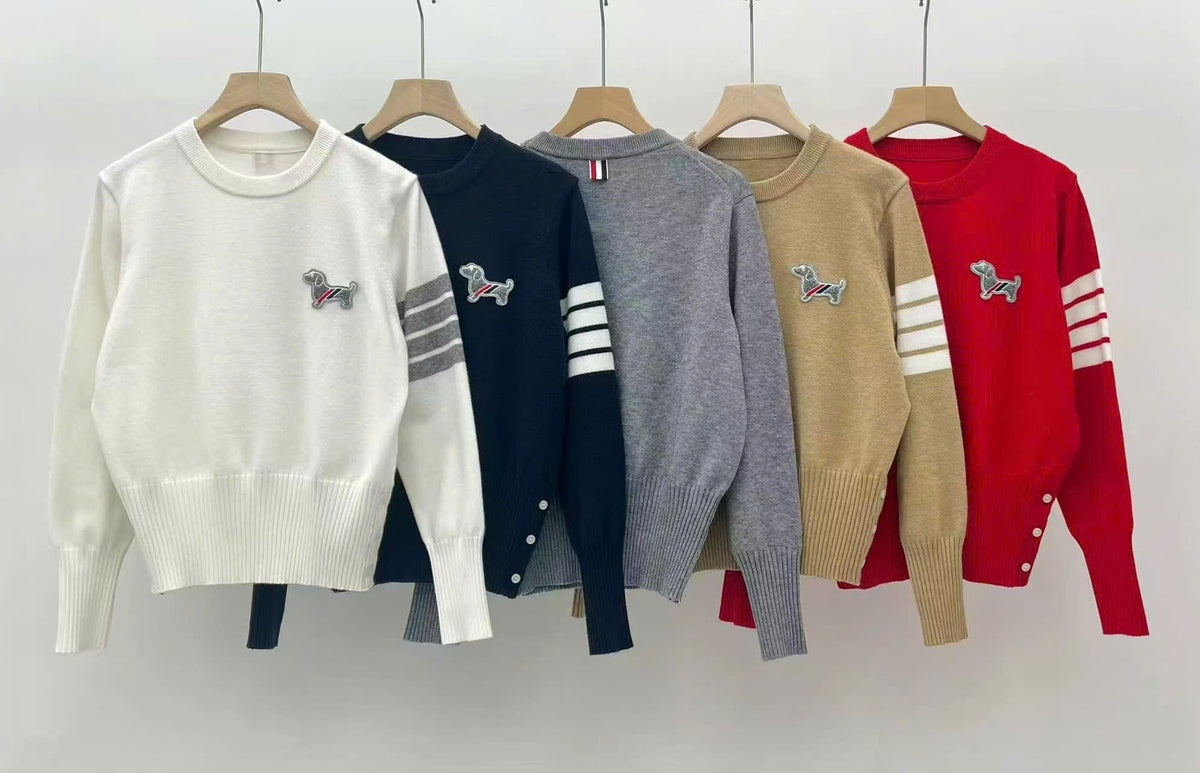 Áo len Thom dài tay 3 sọc logo chó thêu lông Màu Xám 9399