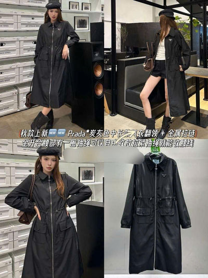 Áo khoác PRA 12816 dáng dài dây rút eo cổ bẻ Màu Xám 9346