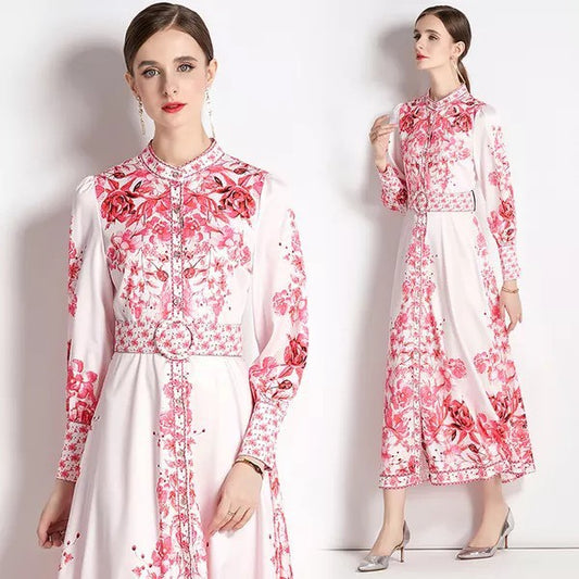 Silk Dress - maxi pink flowers  163